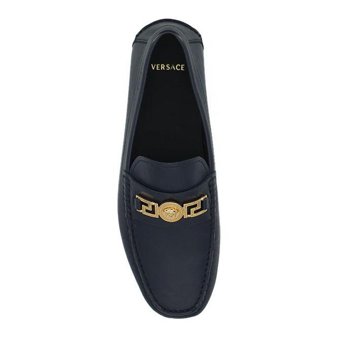 Versace Elegant Navy Blue Calf Leather Loafers