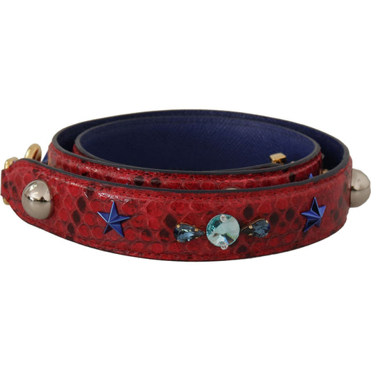 Dolce & Gabbana Red Exotic Leather Crystals Shoulder Strap