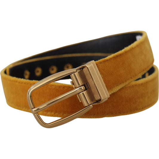 Dolce & Gabbana Mustard Velvet Gold Logo Engraved Metal Buckle Belt BEL8413 - 65