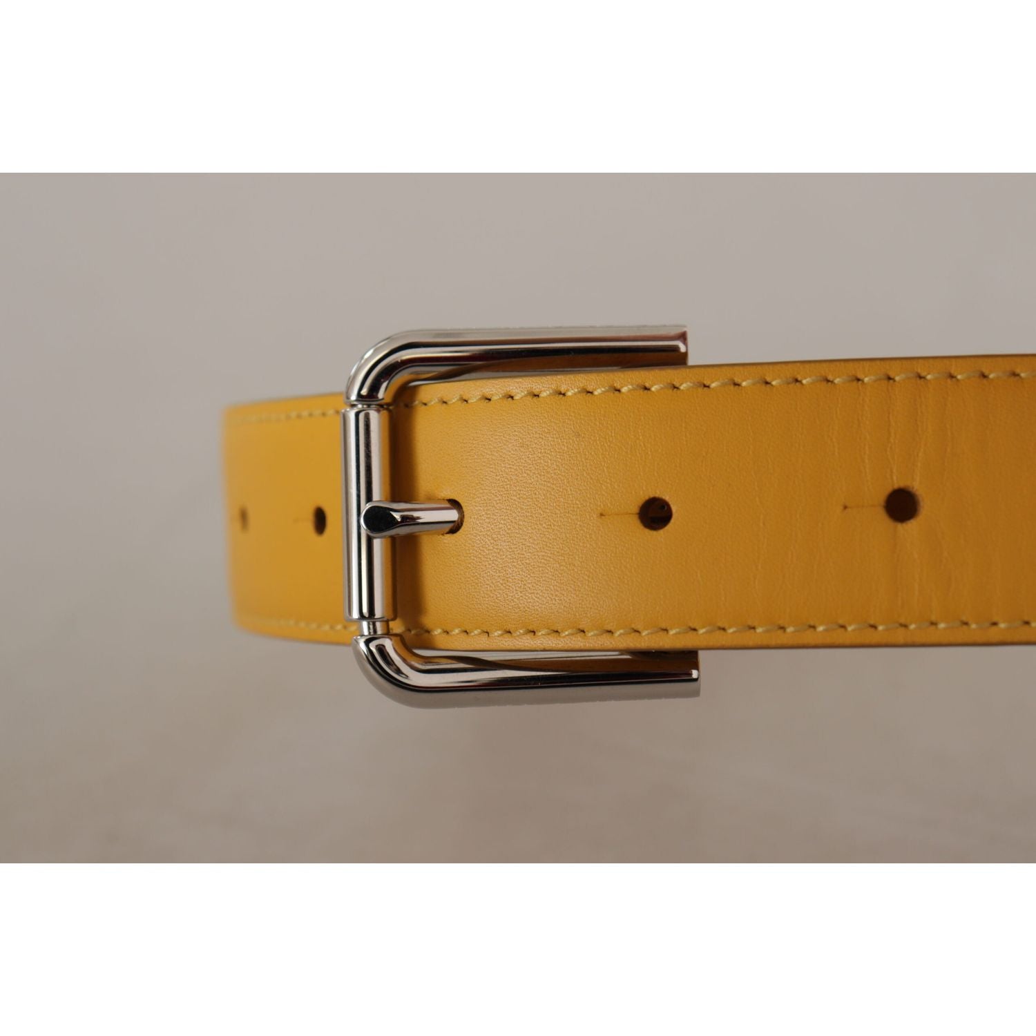 Dolce & Gabbana Yellow Leather Silver Tone Logo Metal Buckle Belt