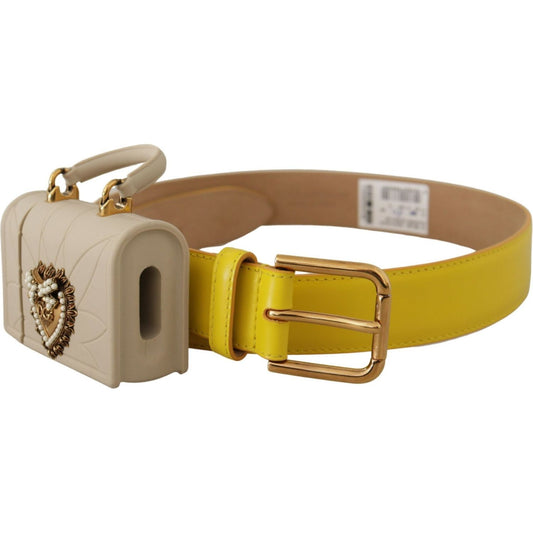Dolce & Gabbana Yellow Leather Devotion Heart Micro Bag Headphones Belt WMB171 - 70