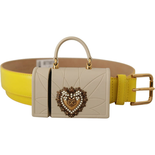 Dolce & Gabbana Yellow Leather Devotion Heart Micro Bag Headphones Belt WMB171 - 70