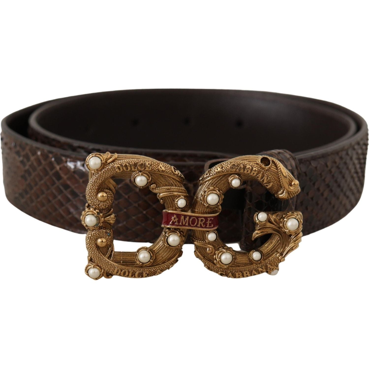 Dolce & Gabbana Brown Amore Animal Print Exotic Leather Logo Buckle Belt