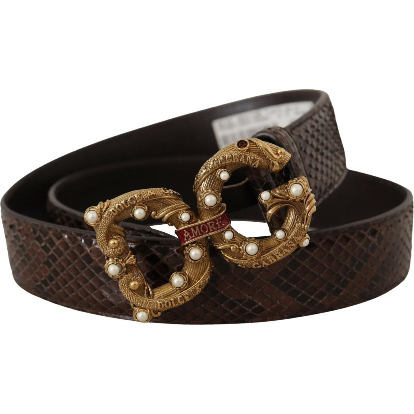 Dolce & Gabbana Brown Amore Animal Print Exotic Leather Logo Buckle Belt