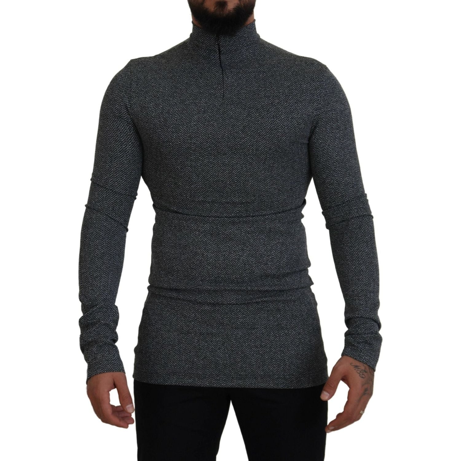 Dolce & Gabbana Dark Gray Nylon Turtleneck Pullover Sweater