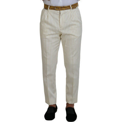 Dolce & Gabbana Off White Gold Striped Tuxedo Slim Fit Suit