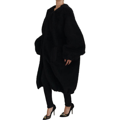 Dolce & Gabbana Black Cashmere Blend Faux Fur Coat Jacket