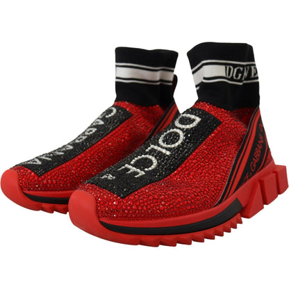 Dolce & Gabbana Red Bling Sorrento Sneakers Socks Shoes