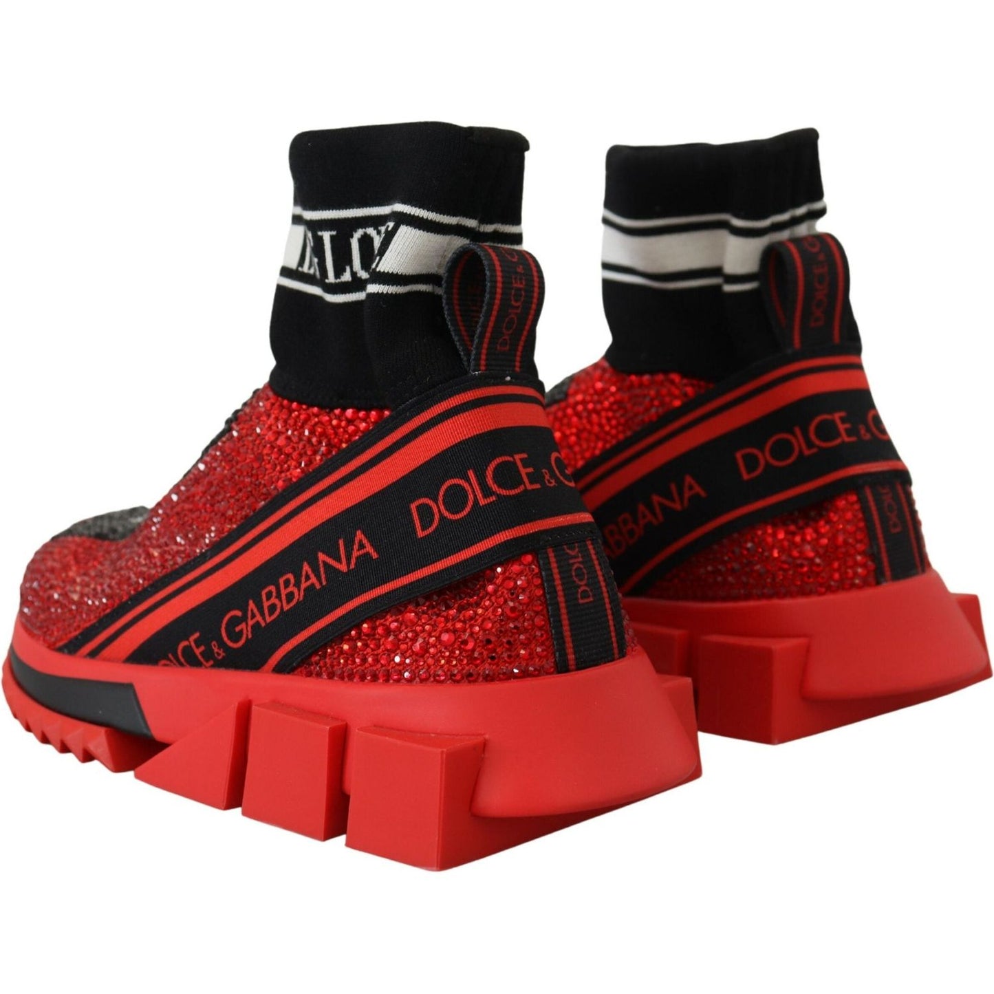 Dolce & Gabbana Red Bling Sorrento Sneakers Socks Shoes