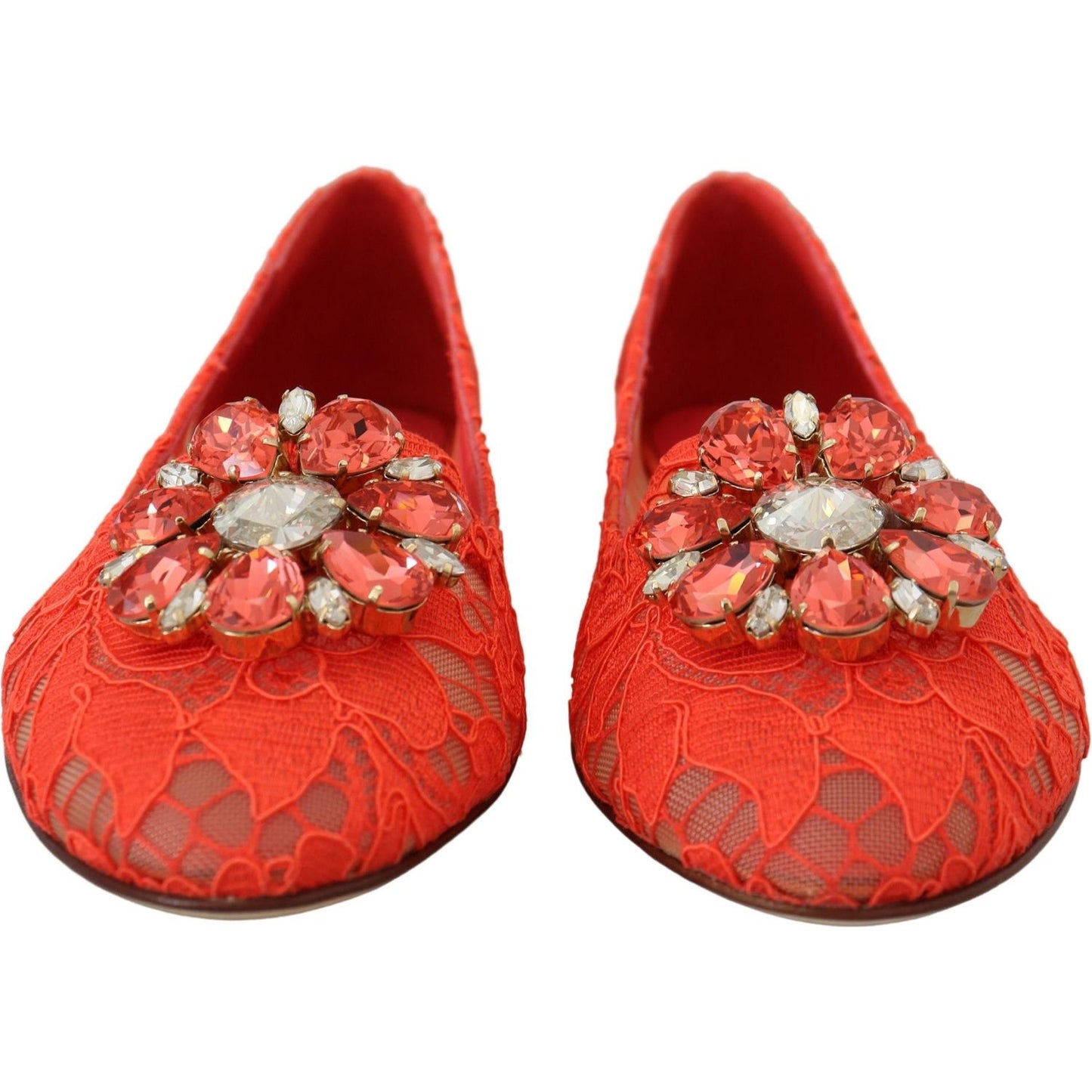 Dolce & Gabbana Red Taormina Lace Crystals Ballet Flats Shoes