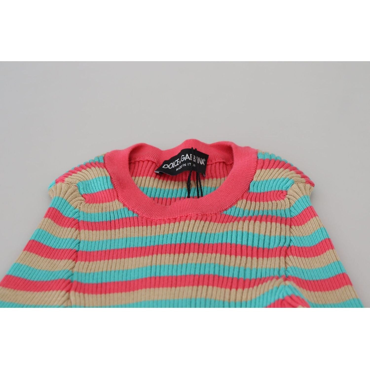 Dolce & Gabbana Multicolor Crewneck Pullover Silk Sweater