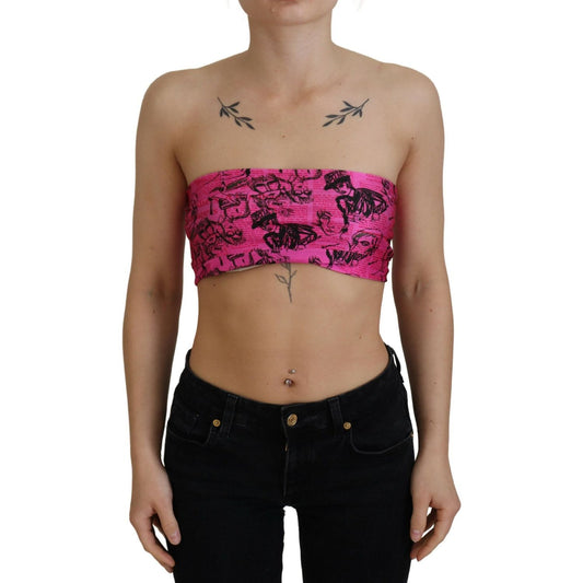 John Galliano Pink Newspaper Print Bra Cropped Blouse TSH83272- XS