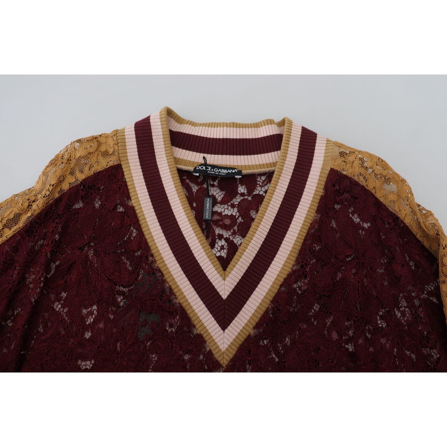 Dolce & Gabbana Multicolor Lace V-neck Pullover Sweater