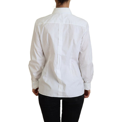 Dolce & Gabbana White Cotton Collared Long Sleeves Formal Top