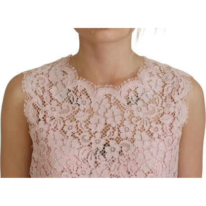 Dolce & Gabbana Pink Floral Lace Sleeveless Tank Blouse Top