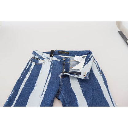 Dolce & Gabbana Cobalt Blue Stripes Skinny Denim Cotton Jeans