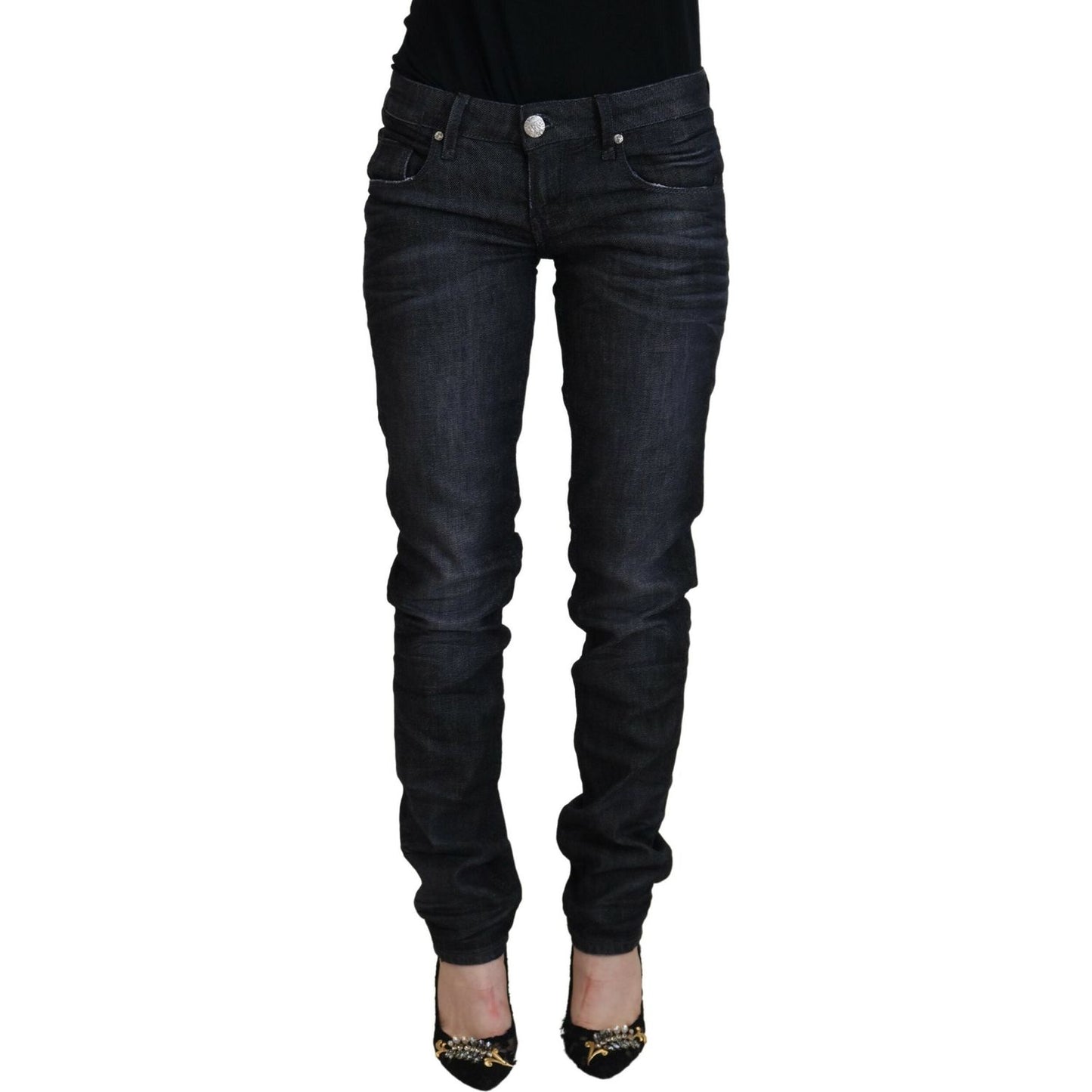 Acht Black Cotton Low Waist Slim Fit Women Casual Denim Jeans