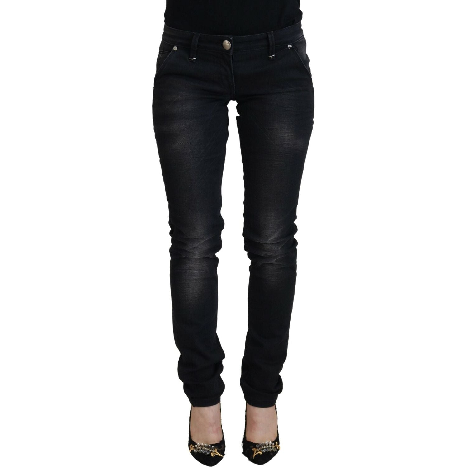 Acht Black Washed Cotton Skinny Women Casual Denim Jeans