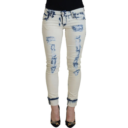 Acht White Blue Cotton Skinny Women Tattered Denim Jeans