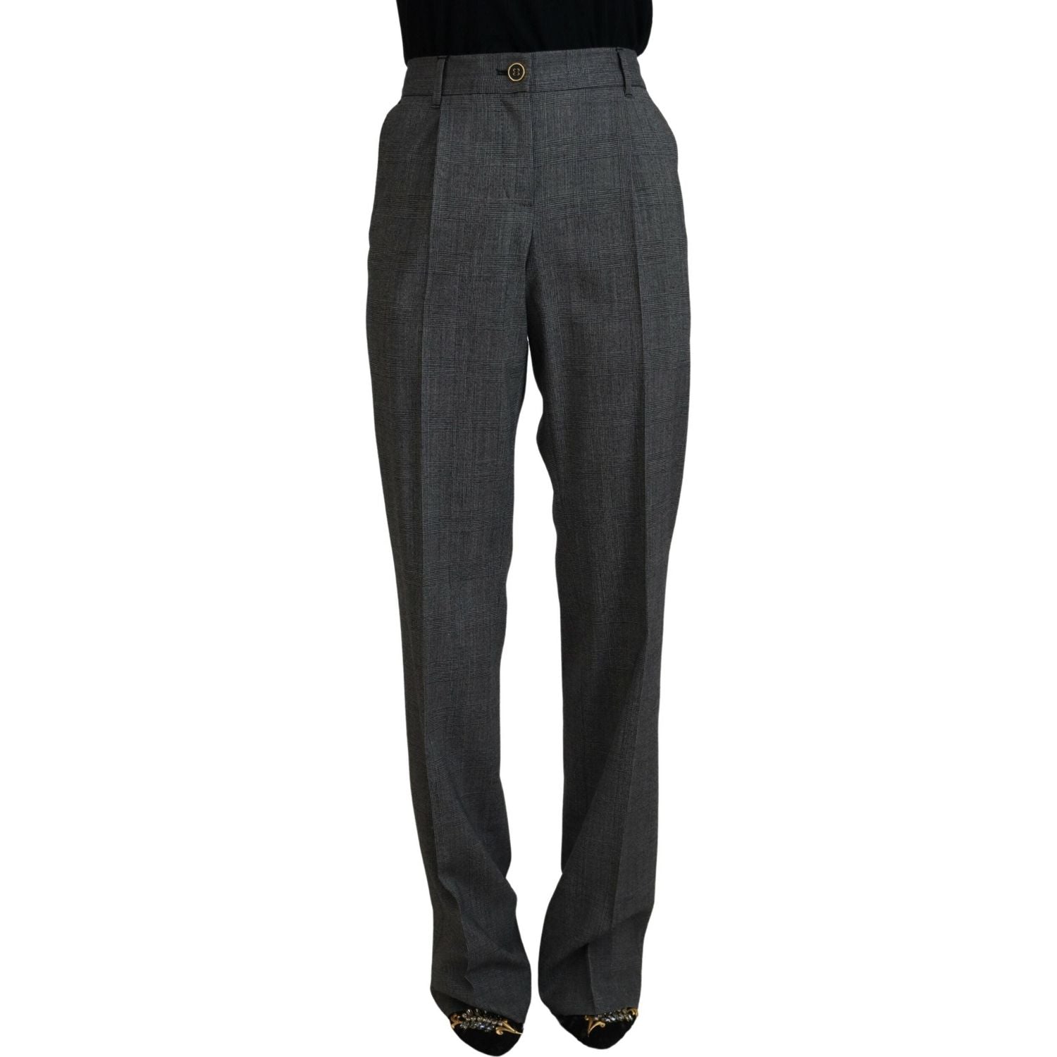 Dolce & Gabbana Gray High Waist Women Wool Pants