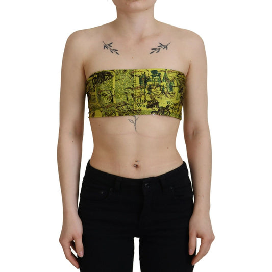 John Galliano Yellow Graphic Print Nylon Strapless Cropped Top TSH83362-38