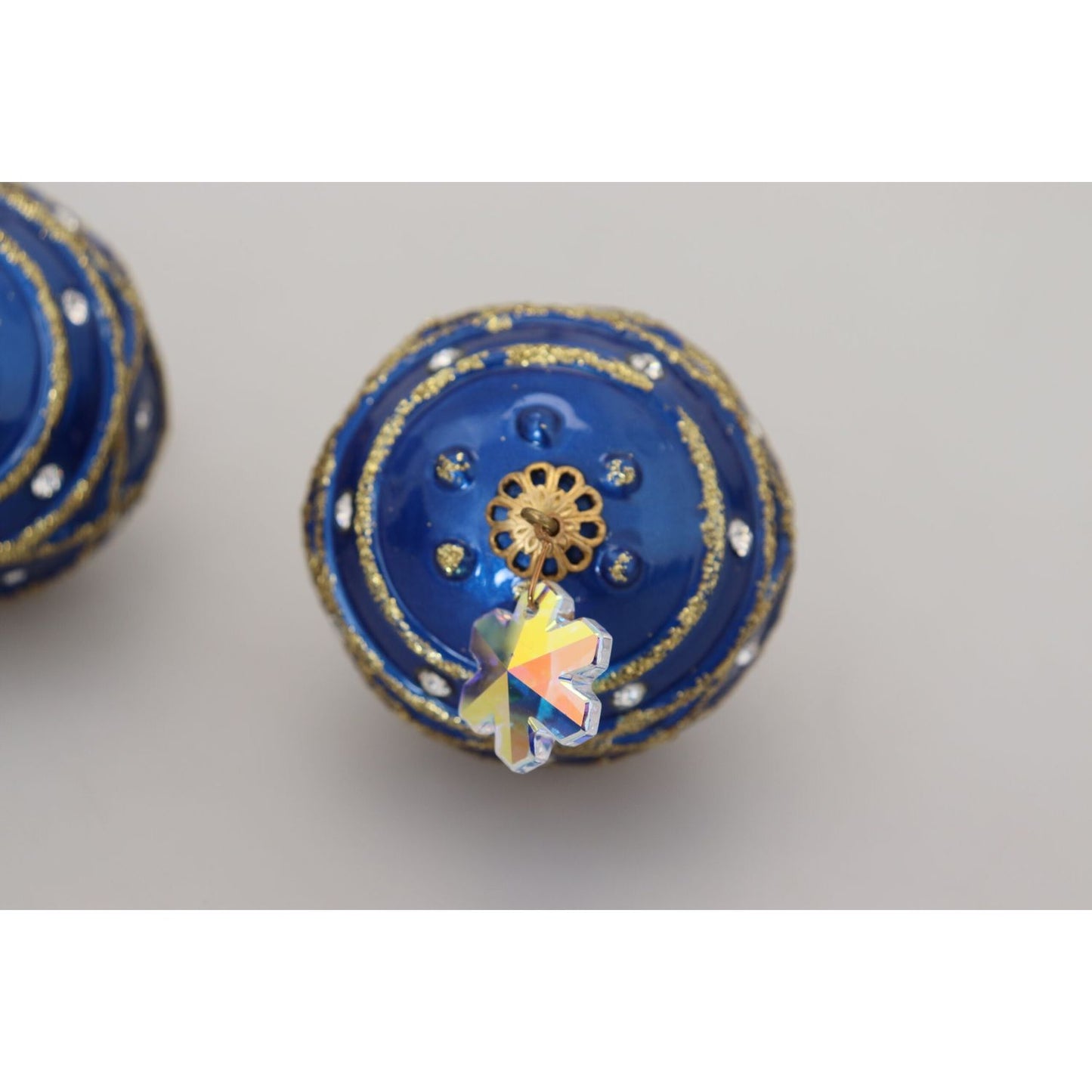 Dolce & Gabbana Gold Brass Blue Dangle Ball Crystal Clip On Earrings SMY101098 | SMY100779
