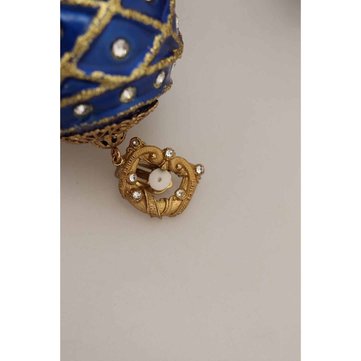 Dolce & Gabbana Gold Brass Blue Dangle Ball Crystal Clip On Earrings SMY101098 | SMY100779