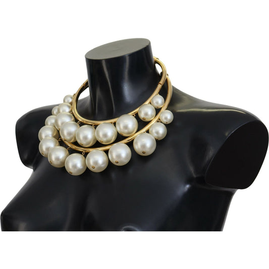Dolce & Gabbana Elegant Faux Pearl Embellished Gold Choker SMY101066