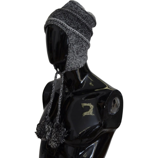 Dolce & Gabbana Gray Warm Fleece Ear Flaps Knit Beanie Hat