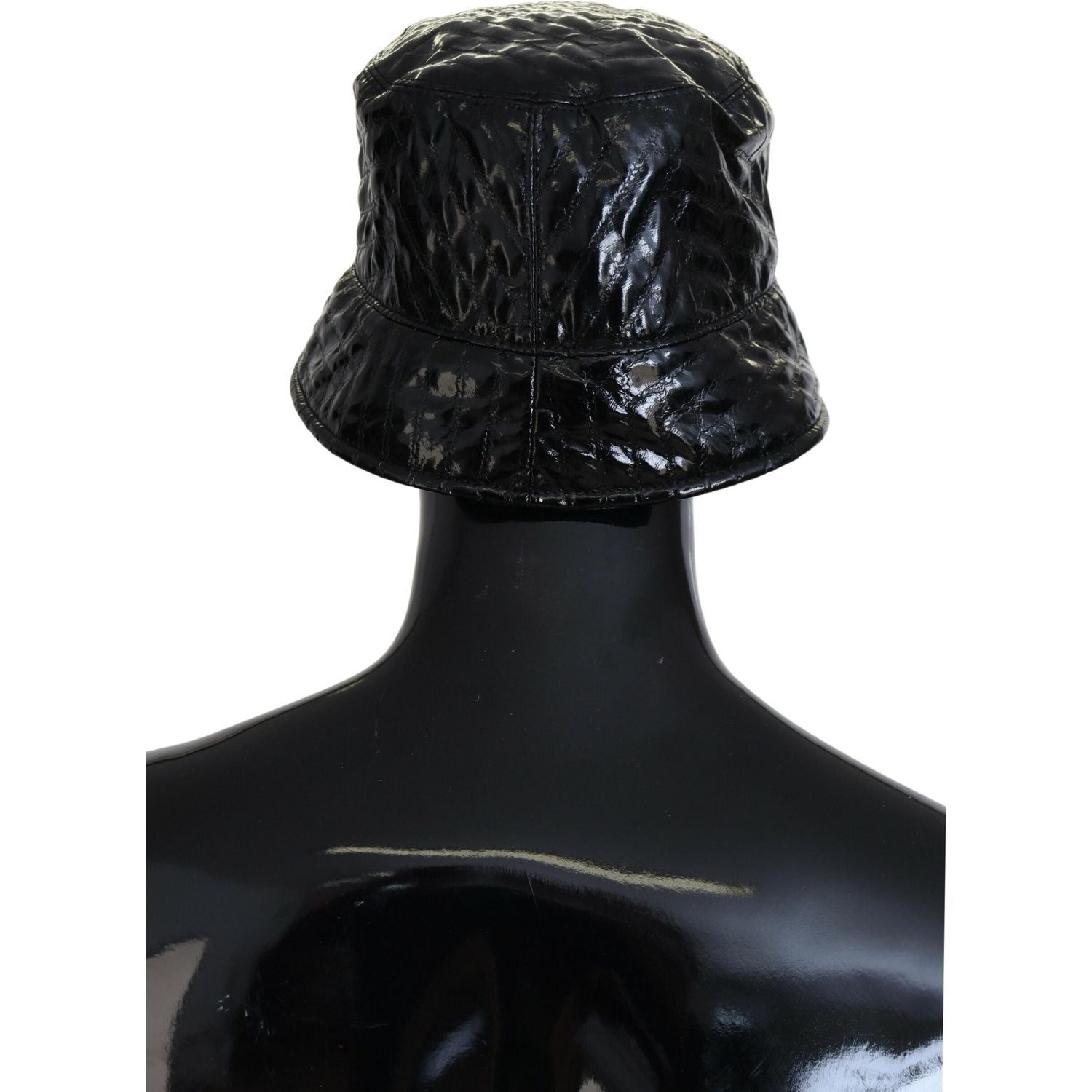 Dolce & Gabbana Black Quilted Faux Leather Women Bucket Cap Hat