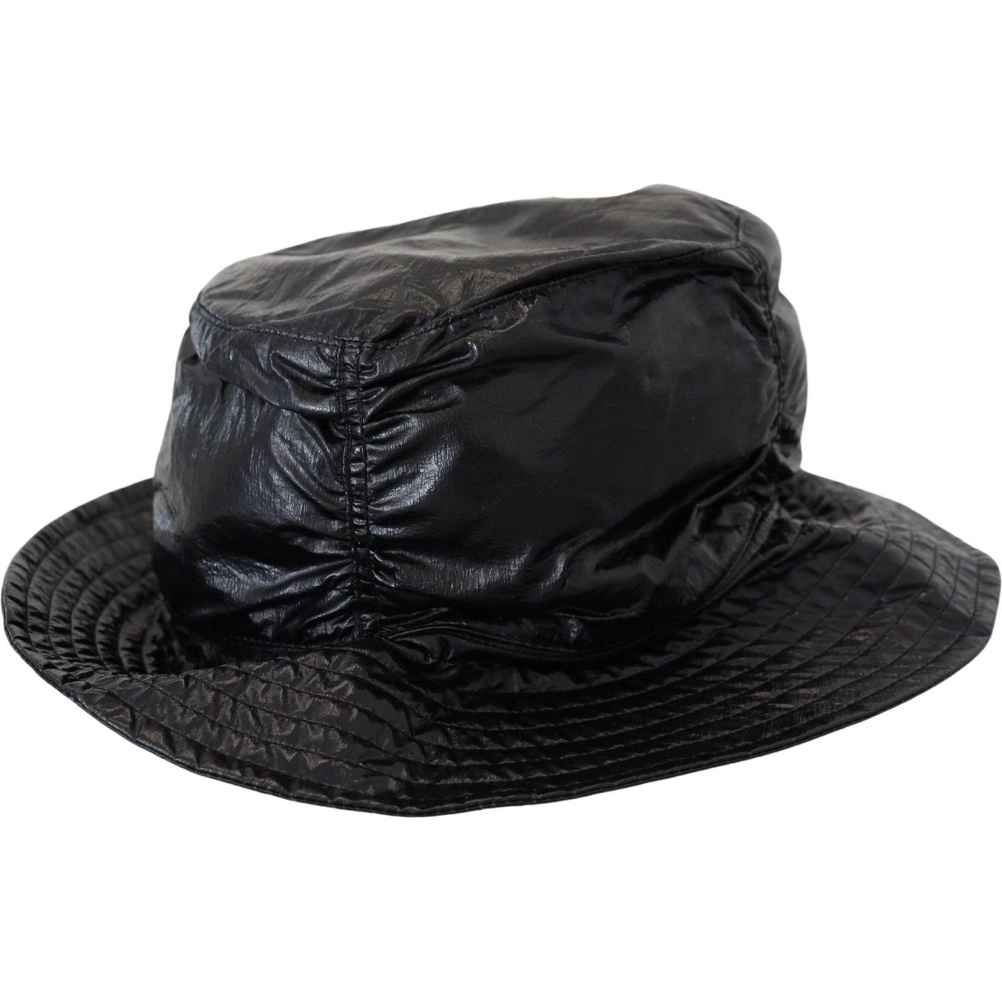 Dolce & Gabbana Black Quilted Faux Leather Women Bucket Cap Hat
