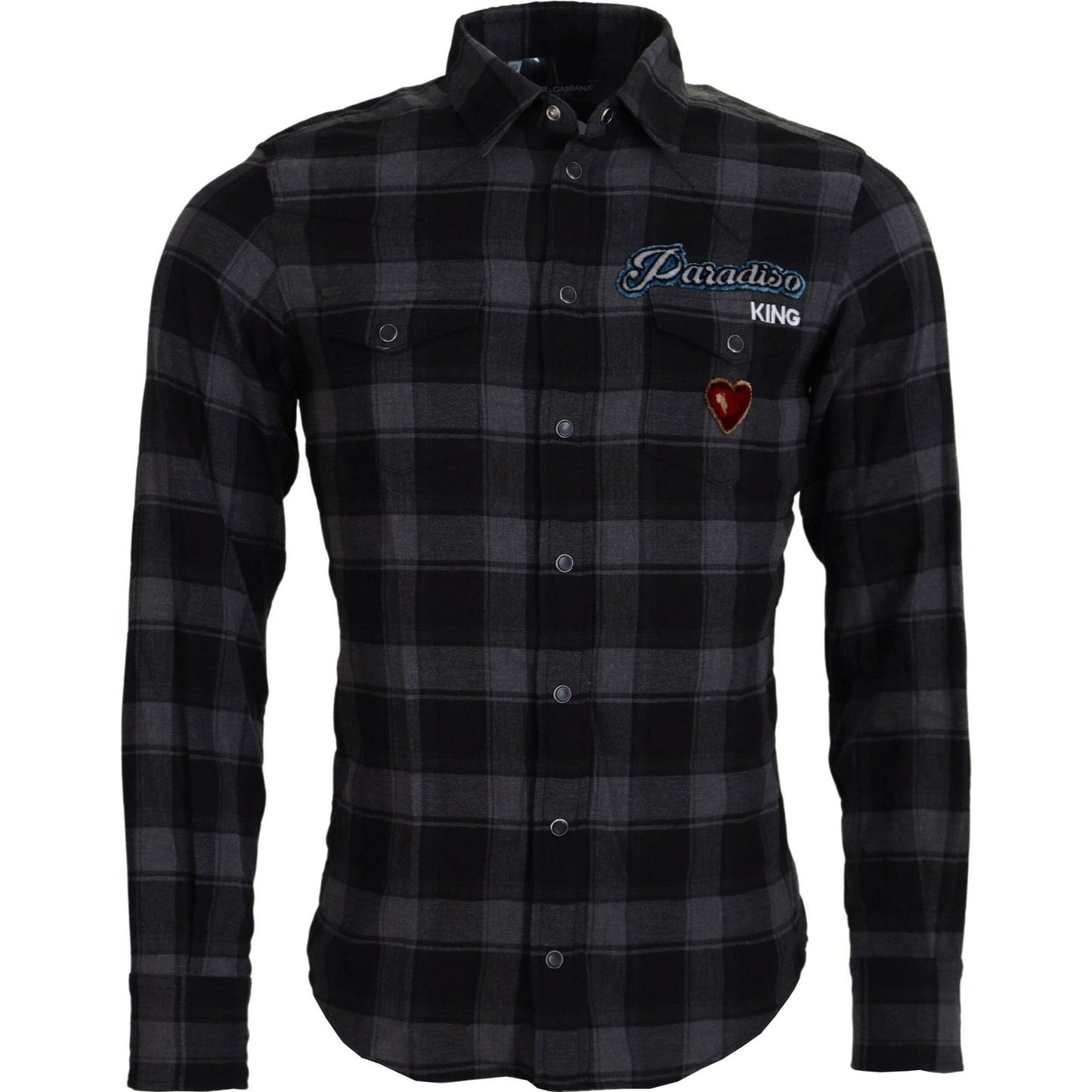 Dolce & Gabbana Black Gray Check Men Long Sleeves Shirt