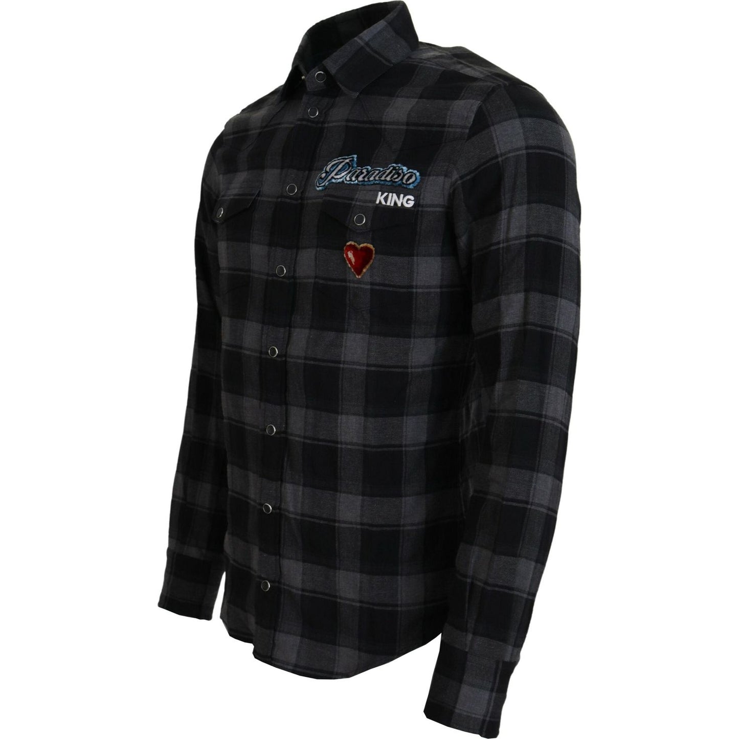 Dolce & Gabbana Black Gray Check Men Long Sleeves Shirt