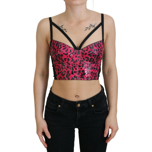 Dolce & Gabbana Pink Leopard Print Cropped Bustier Corset Top