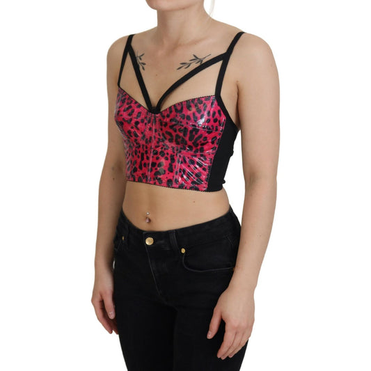 Dolce & Gabbana Pink Leopard Print Cropped Bustier Corset Top