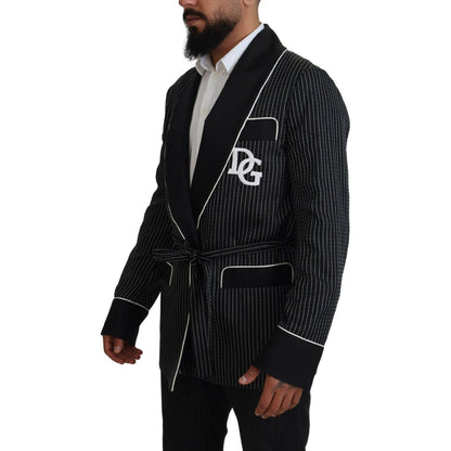 Dolce & Gabbana Black Robe Striped DG Patch Jacket Men Blazer