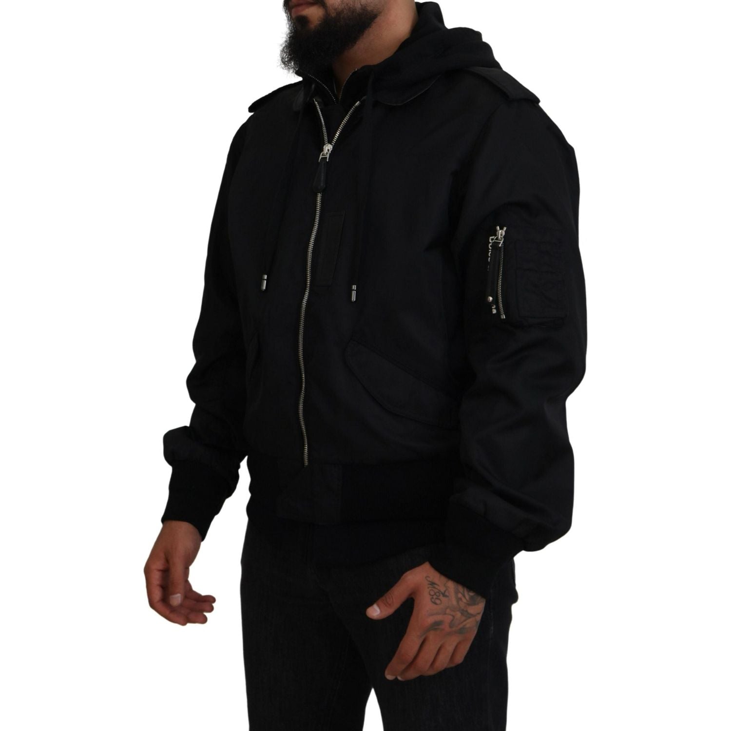 Dolce & Gabbana Black Nylon Hooded Full Zip Men Coat Jacket