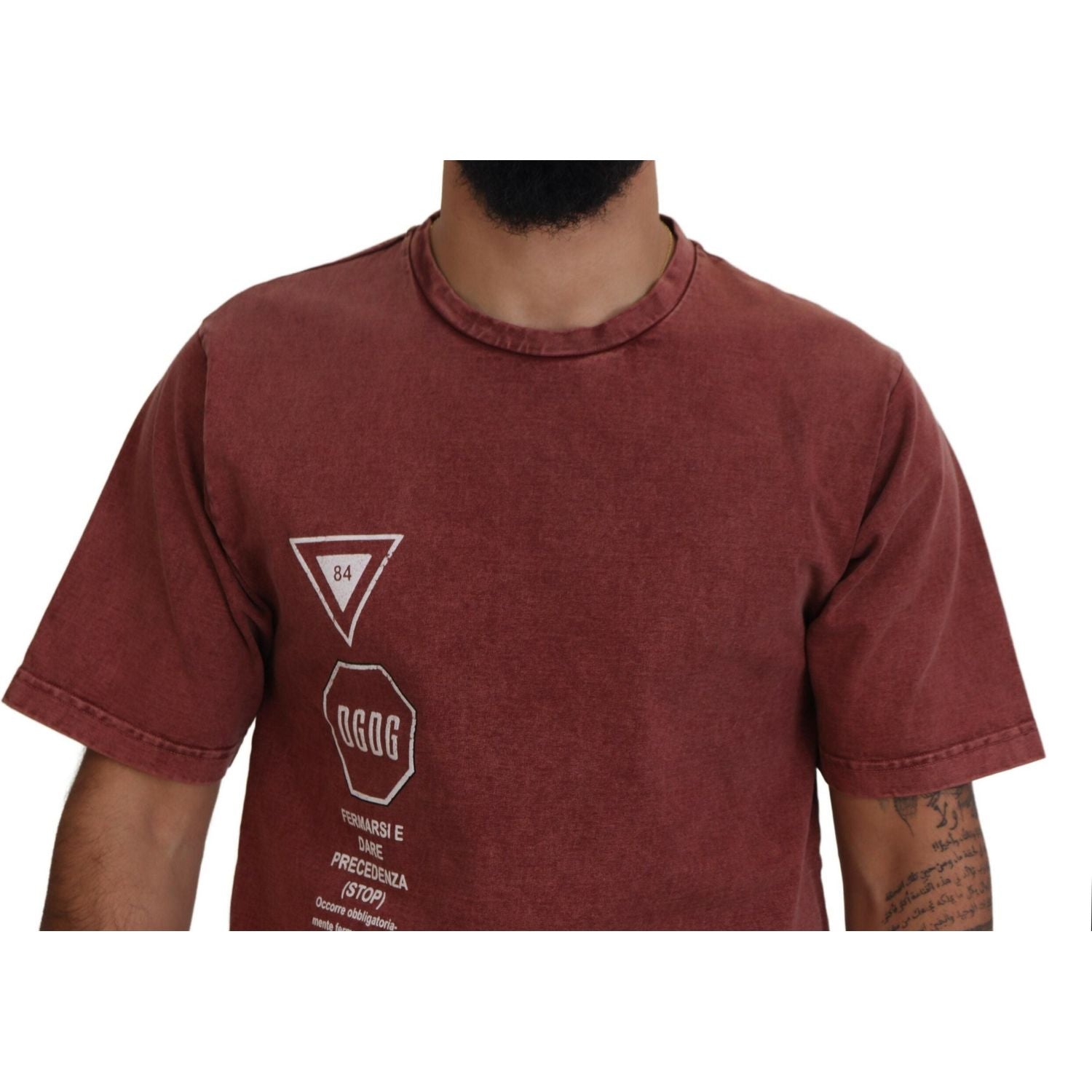 Dolce & Gabbana Maroon Print Round Neck Short Sleeves T-shirt