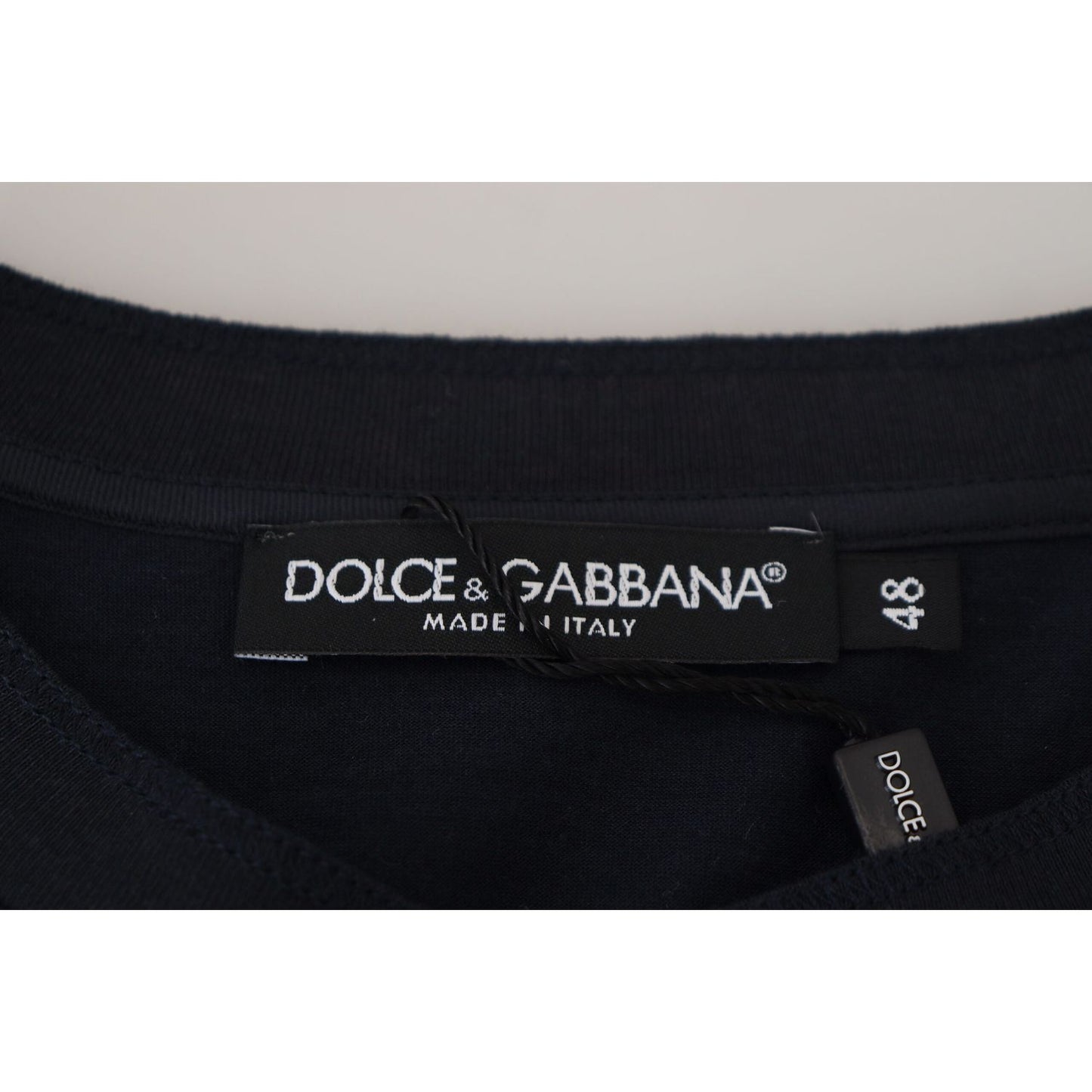 Dolce & Gabbana Blue Cotton Button Crewneck Pullover Sweater