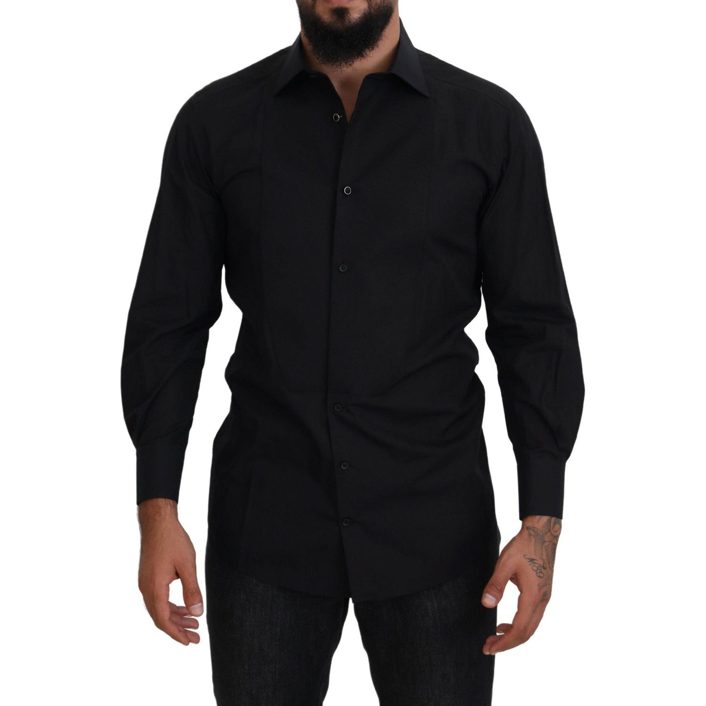 Dolce & Gabbana Black GOLD Cotton Collared Long Sleeve Shirt