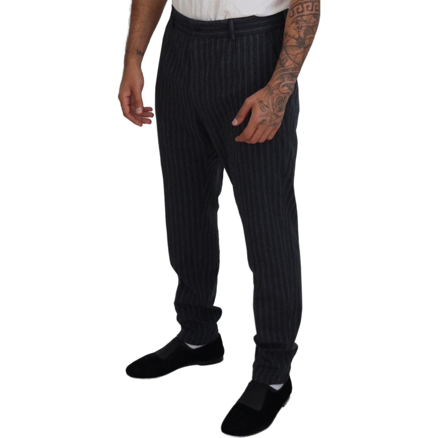 Dolce & Gabbana Dark Gray Stripes Chino Dress Pants