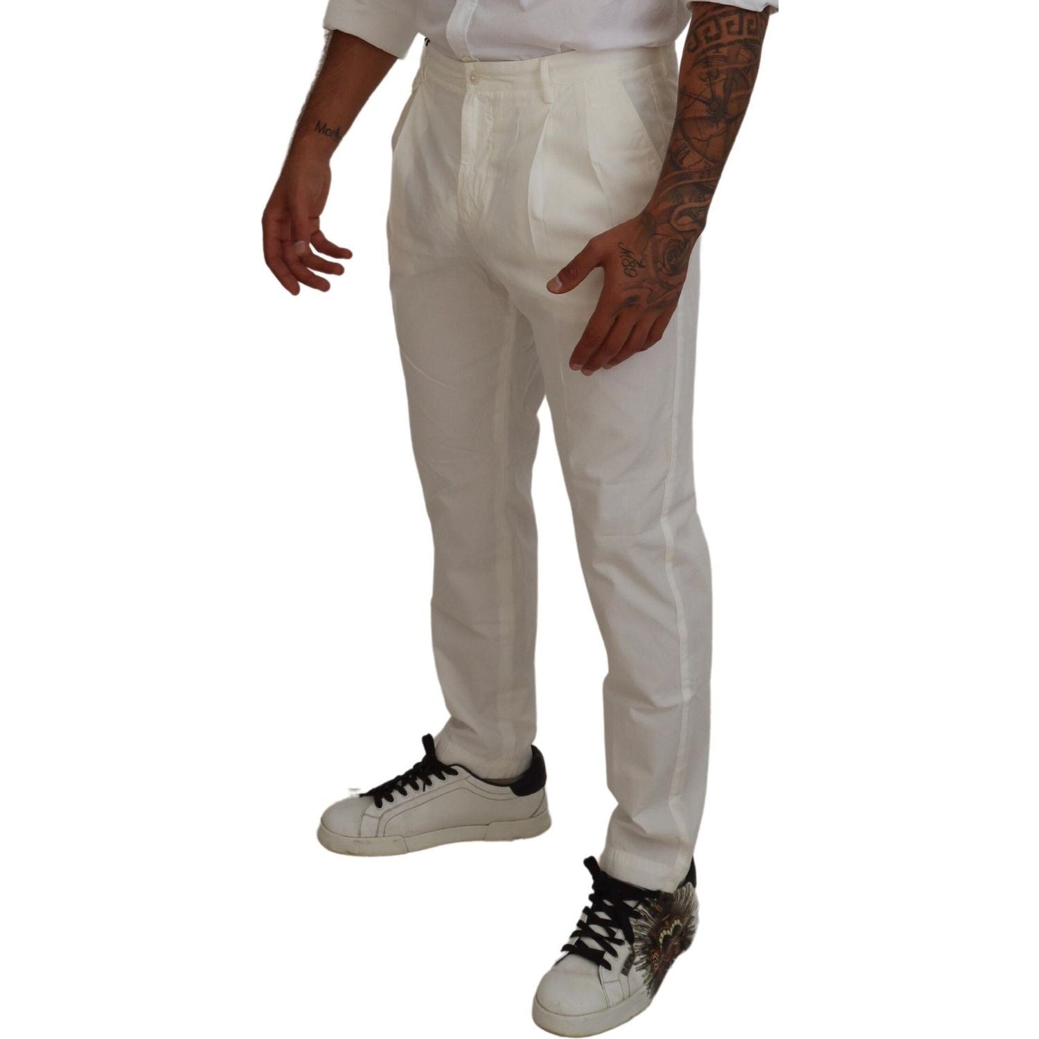 Dolce & Gabbana White Cotton Skinny Chino Pants