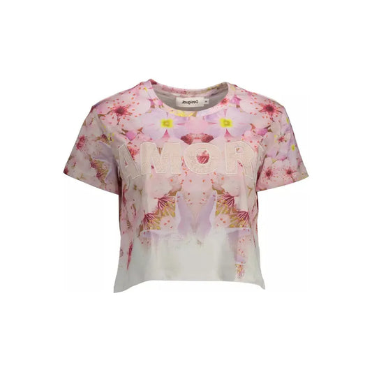 Desigual Chic Pink Embroidered Cotton Tee DE-11514-M-FBB-203