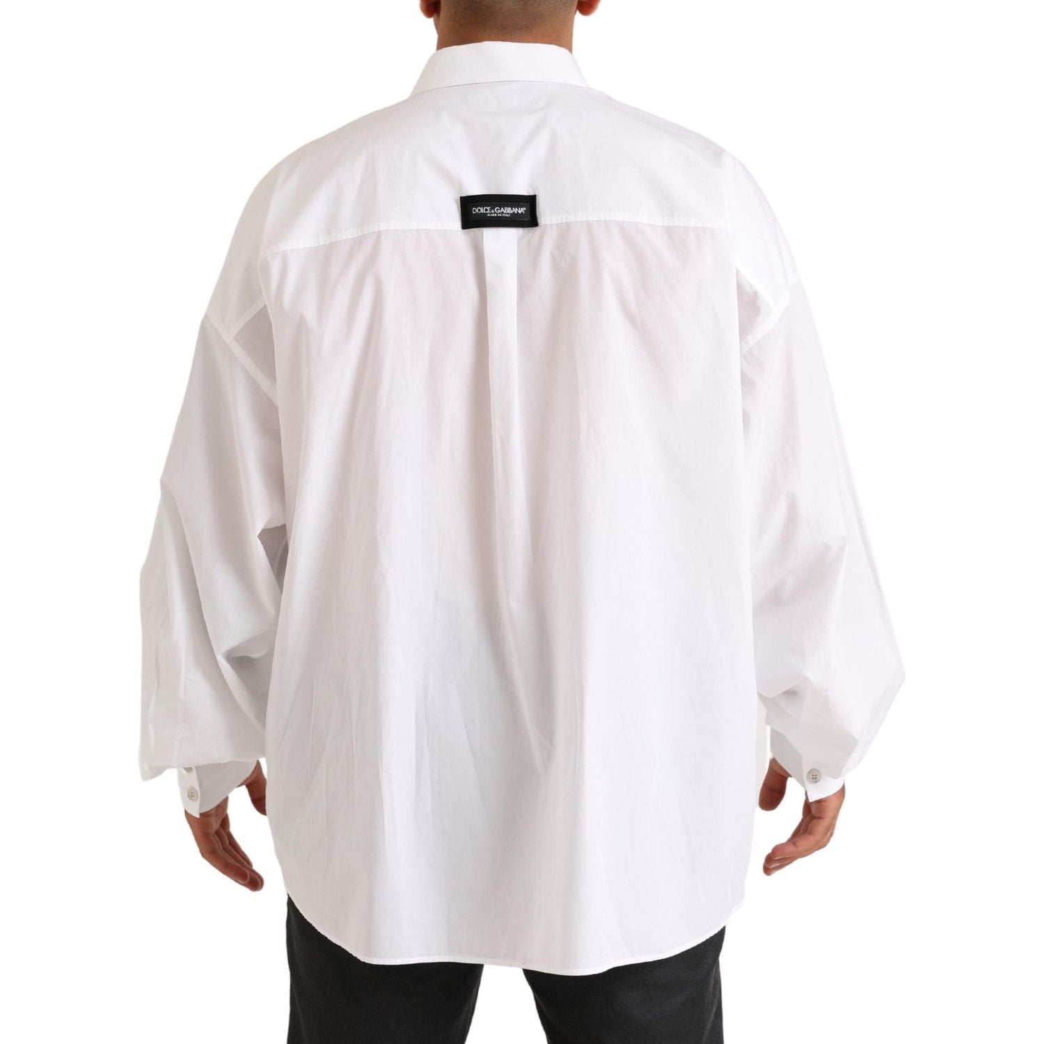 Dolce & Gabbana White Logo Cotton Casual Long Sleeves Shirt