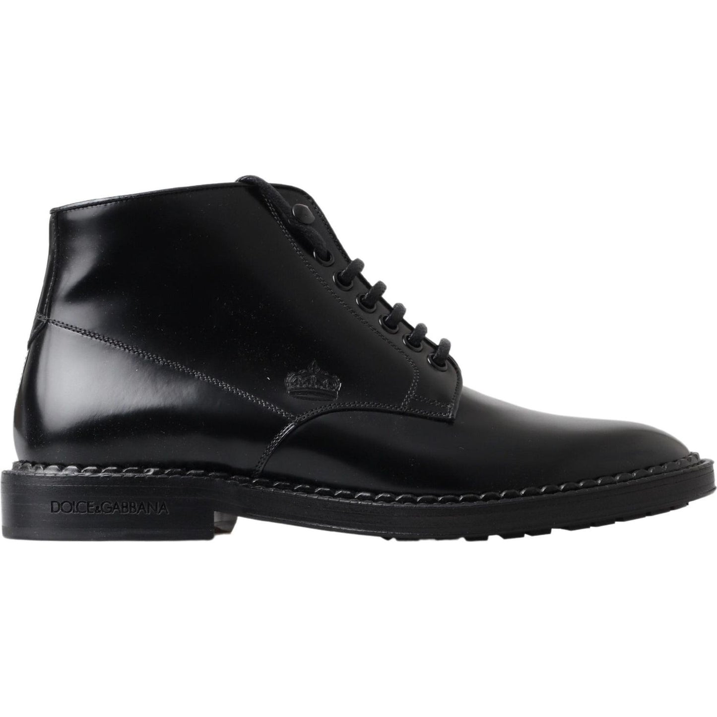 Dolce & Gabbana Black Leather Men Short Boots Lace Up Shoes