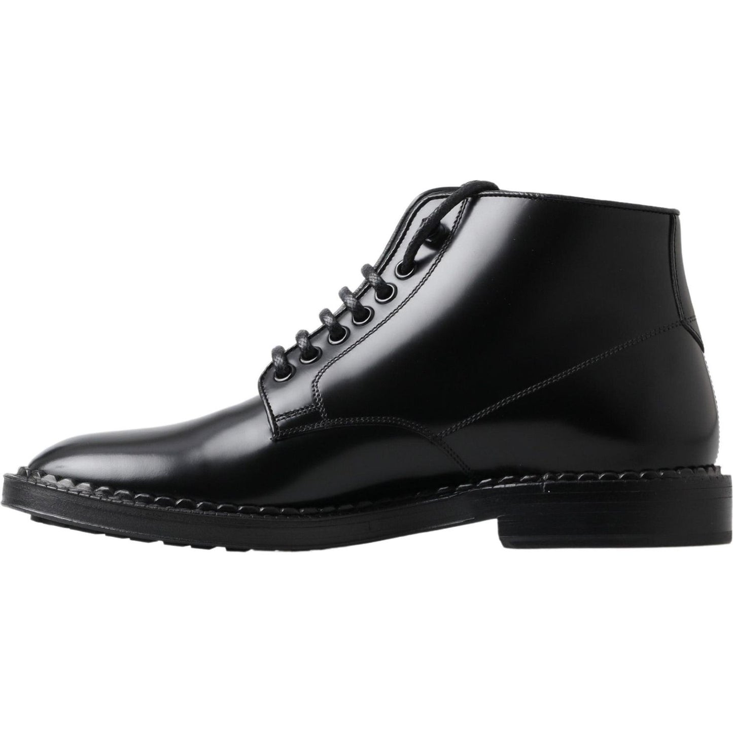 Dolce & Gabbana Black Leather Men Short Boots Lace Up Shoes
