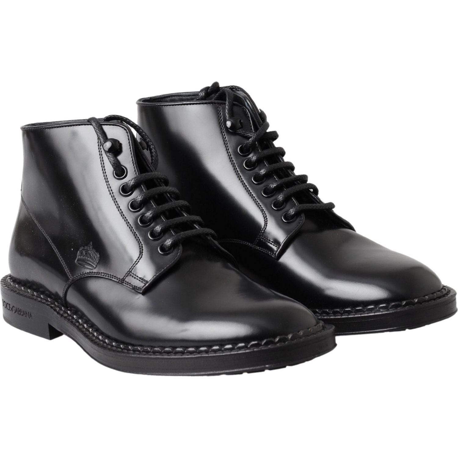 Dolce & Gabbana Black Leather Men Short Boots Lace Up Shoes