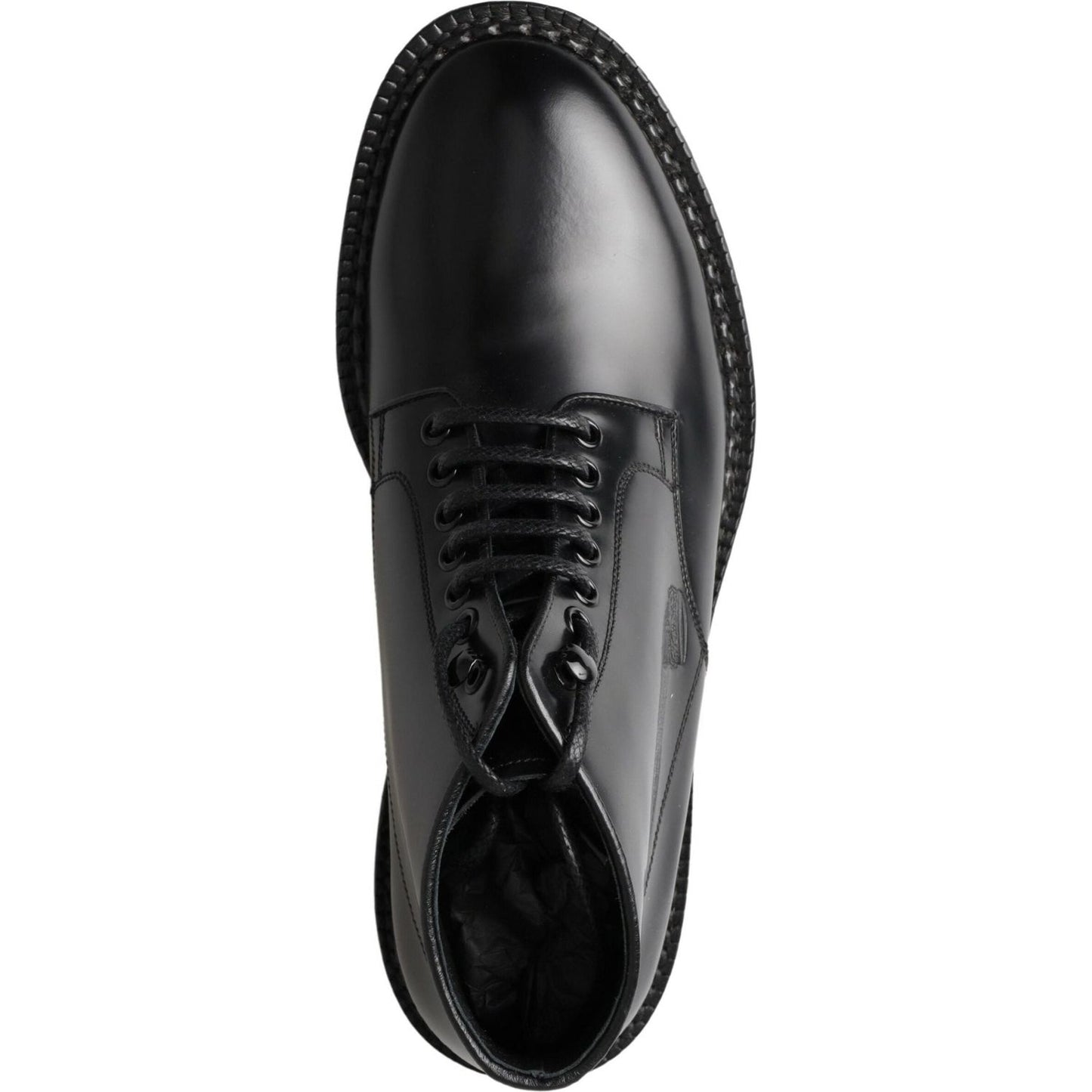 Dolce & Gabbana Black Leather Men Short Boots Lace Up Shoes