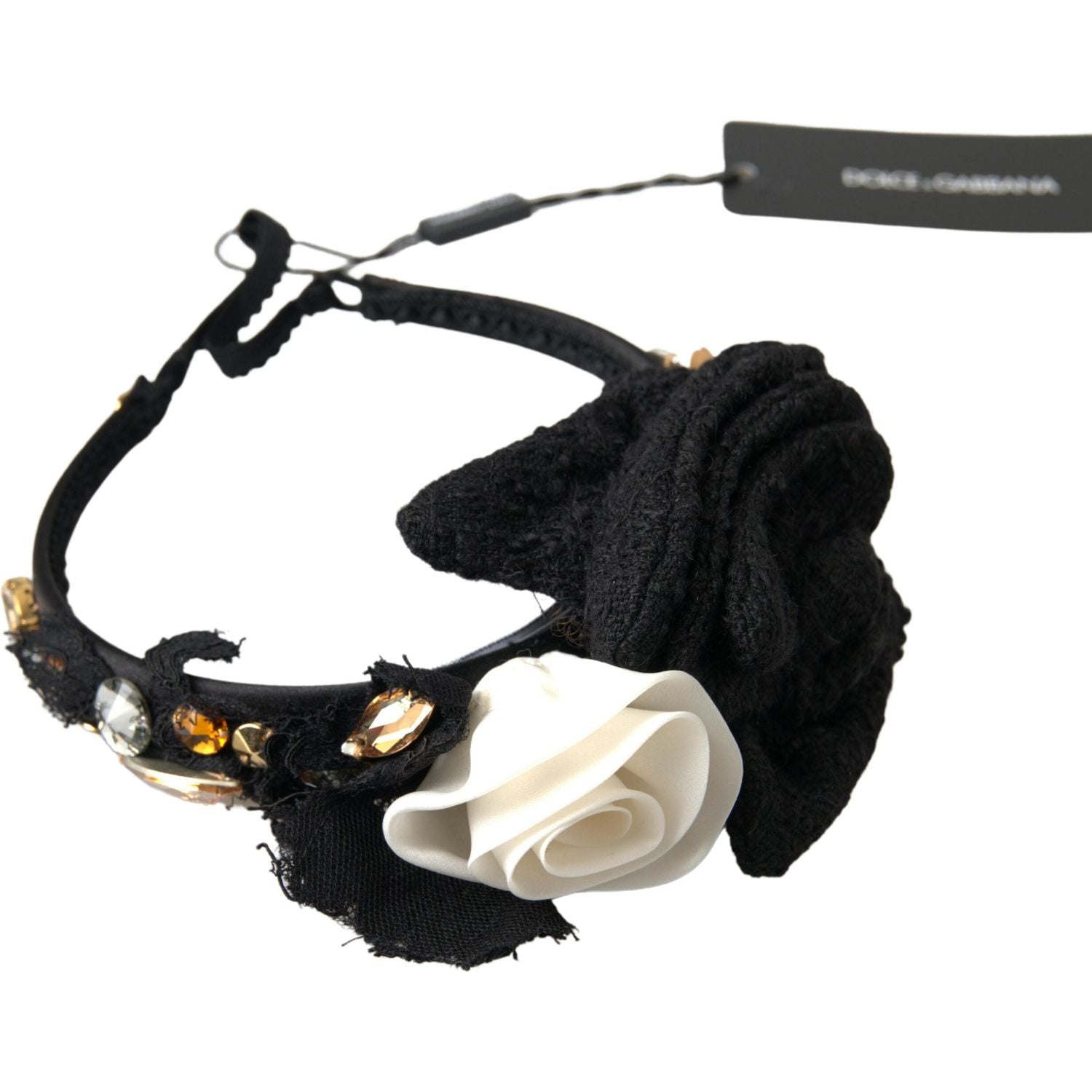 Dolce & Gabbana Diadem Headband Tiara White Rose Crystal Hair Gold
