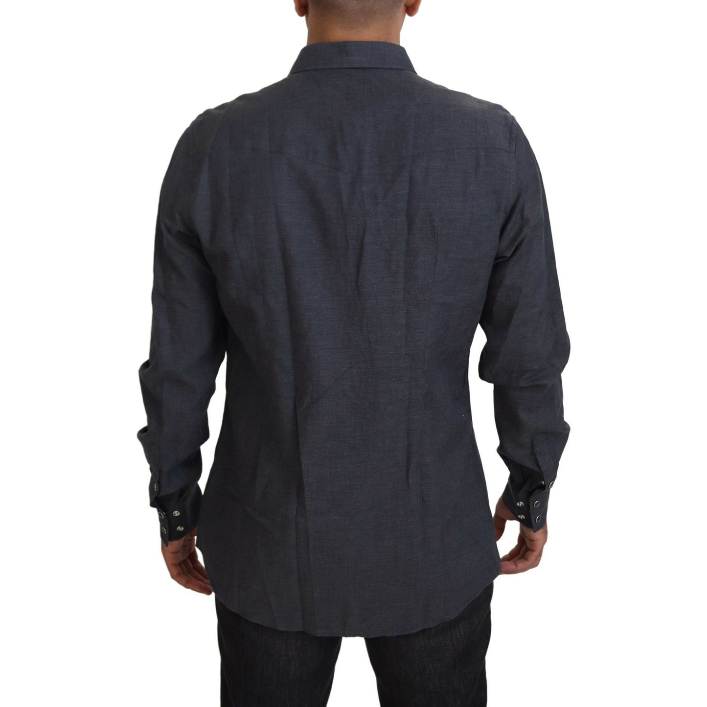 Dolce & Gabbana Blue Cotton Denim Crystal Bee Shirt